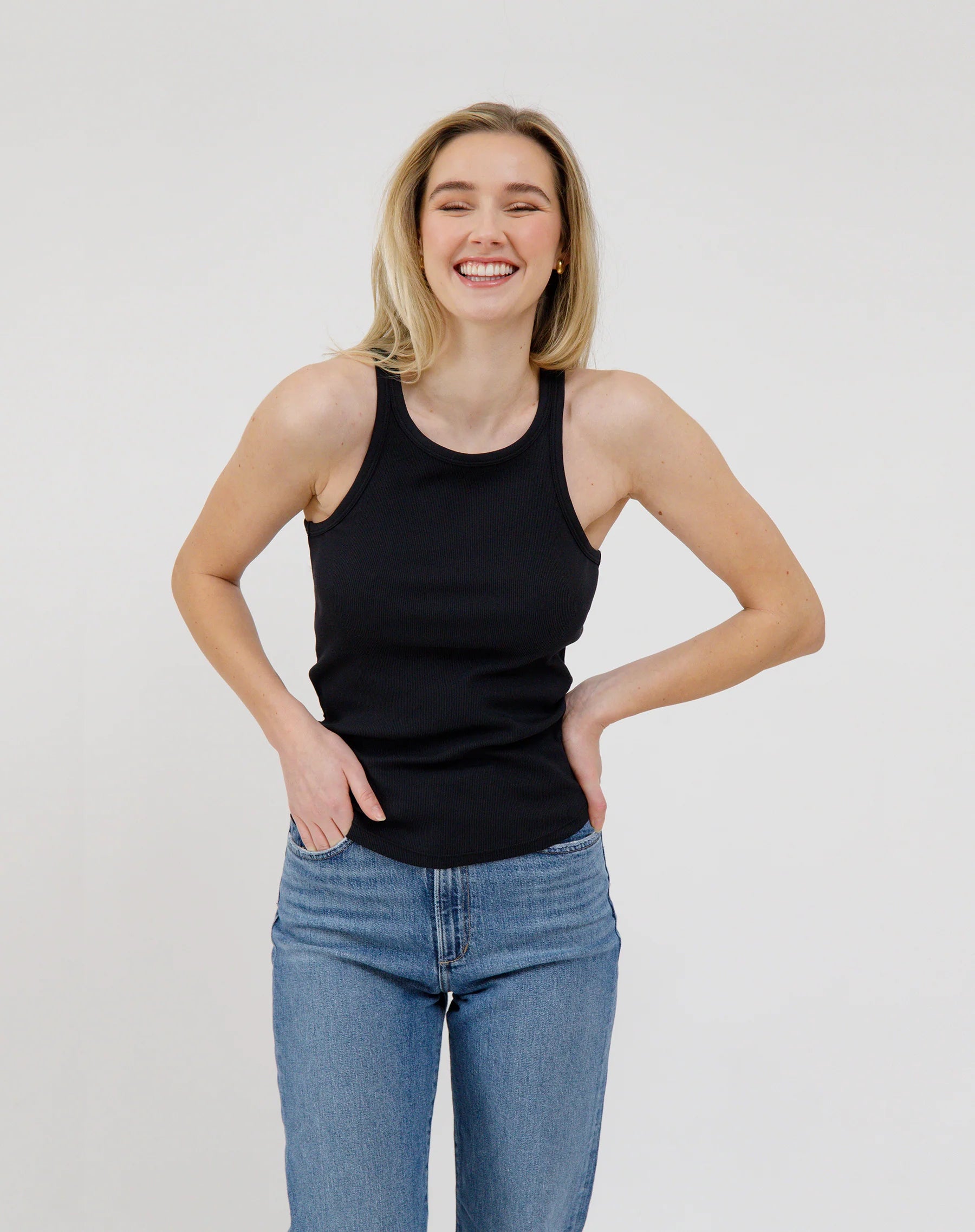Brunette the Label Ribbed Tank with Curved Hem