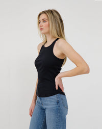 Brunette the Label Ribbed Tank with Curved Hem