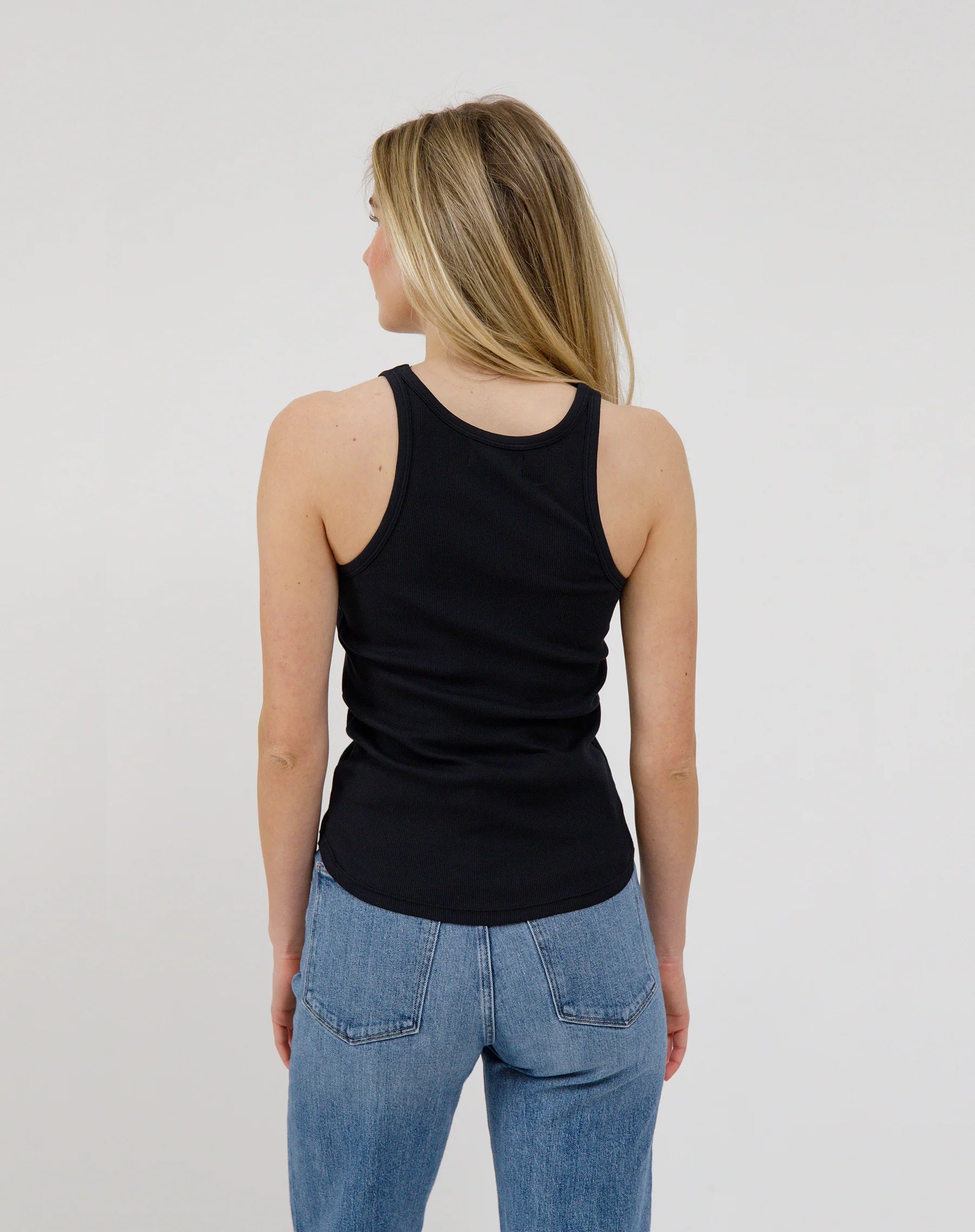 Brunette the Label Ribbed Tank with Curved Hem