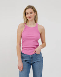 Brunette the Label Ribbed Tank with Curved Hem