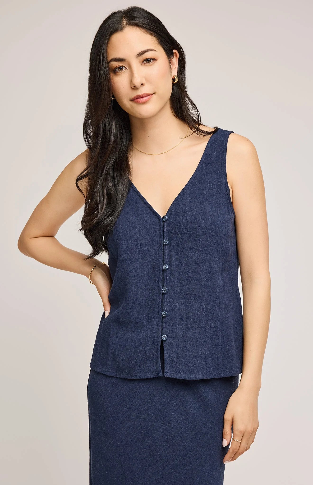 Gentle Fawn Jules Linen Tank in Linen & Navy