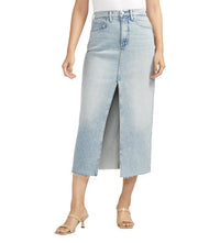 Silver Jeans High Rise Denim Midi Skirt in Indigo