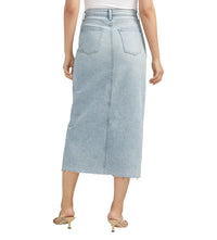 Silver Jeans High Rise Denim Midi Skirt in Indigo