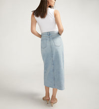 Silver Jeans High Rise Denim Midi Skirt in Indigo