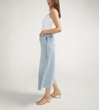 Silver Jeans High Rise Denim Midi Skirt in Indigo