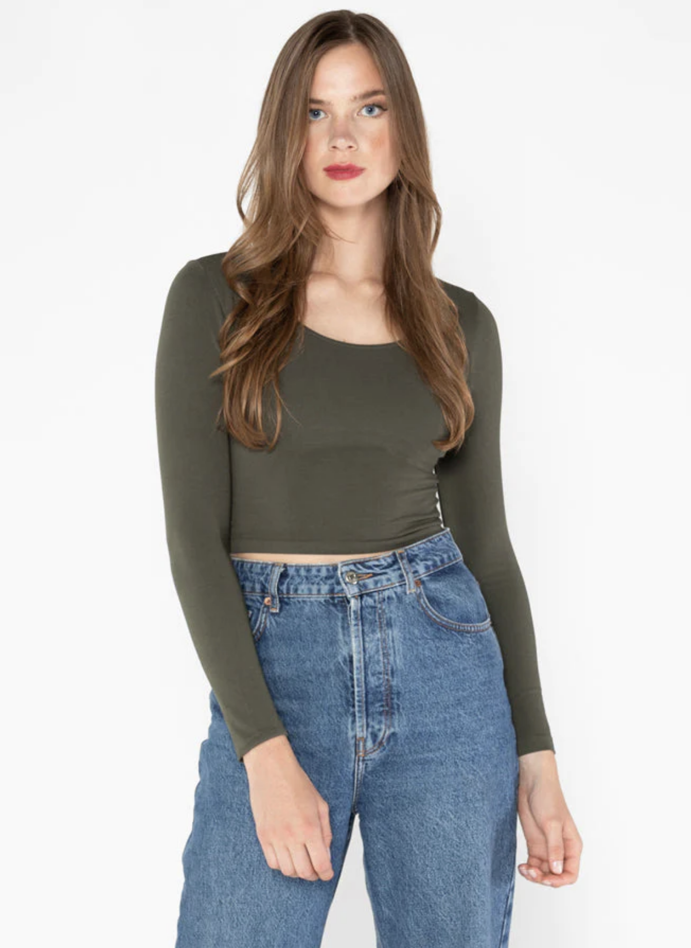 Bamboo Crop Scoop Long Sleeve Top