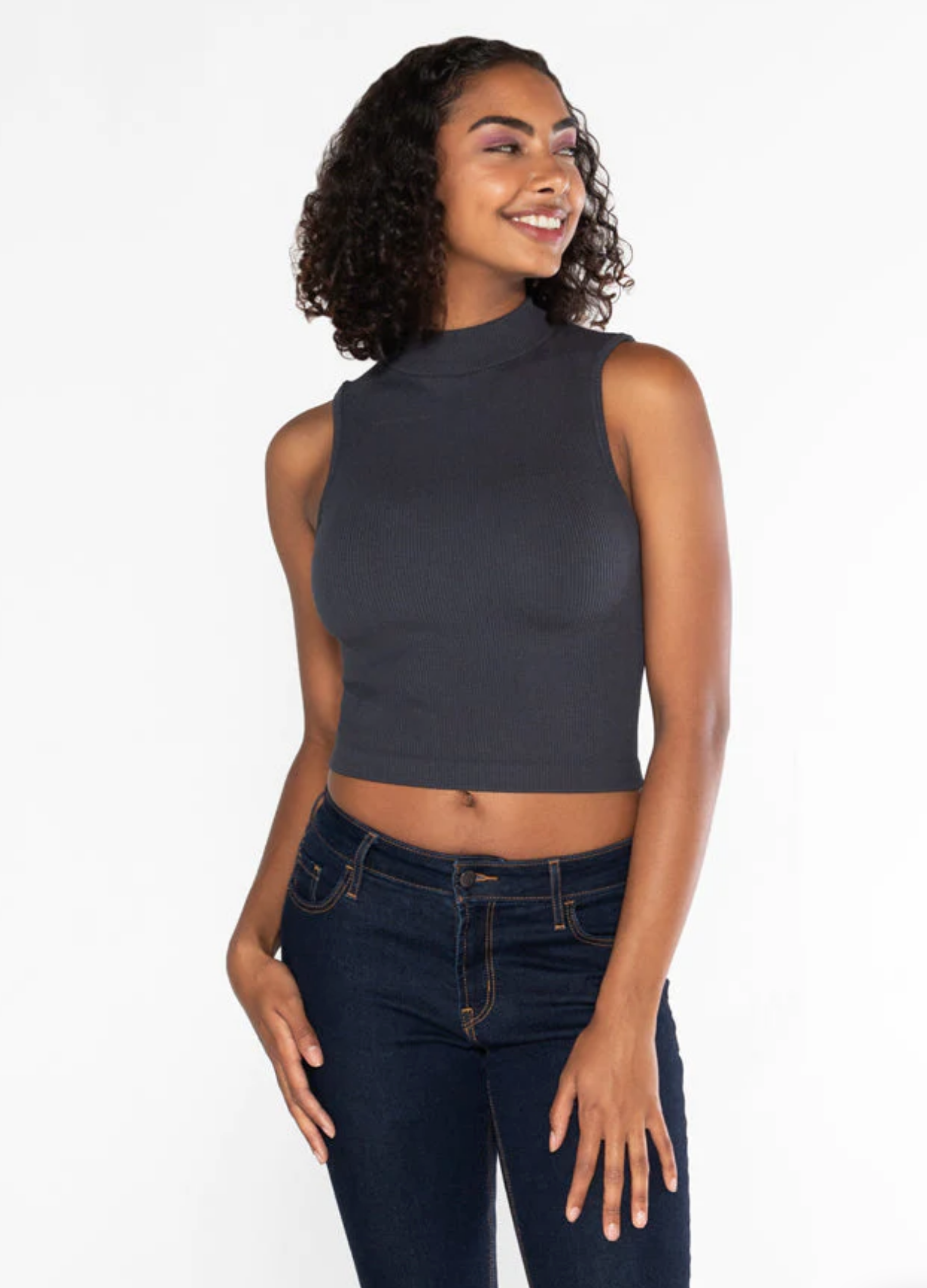 Bamboo Sleeveless Mock Neck Top