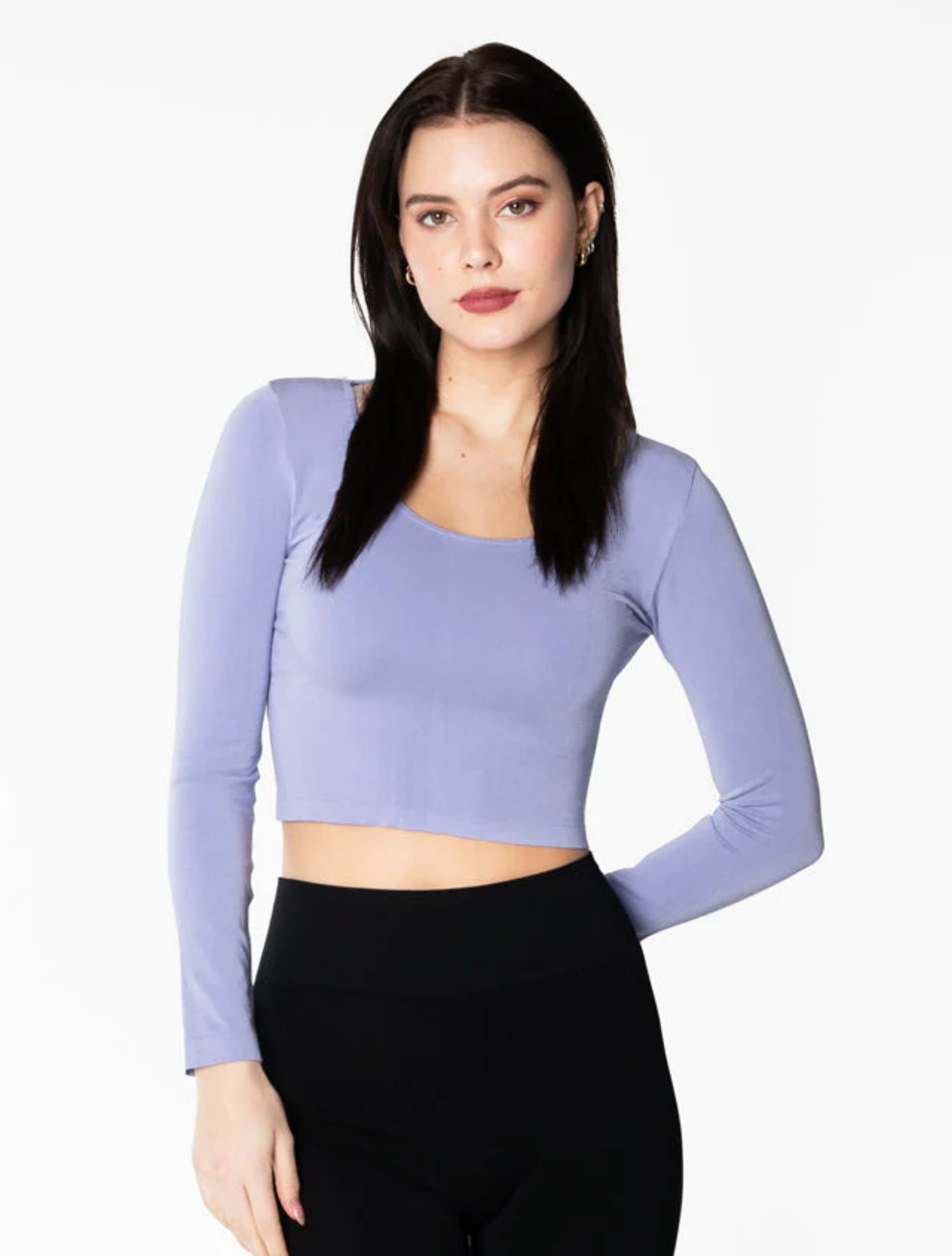 Bamboo Crop Scoop Long Sleeve Top