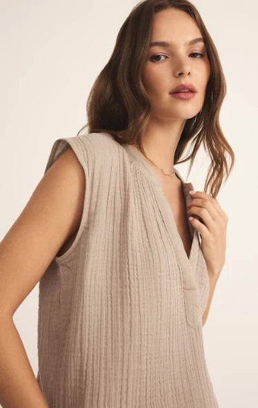 Z Supply Cliffside V-Neck in Iced Coffee & Black