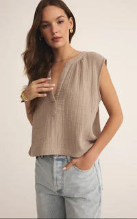 Z Supply Cliffside V-Neck in Iced Coffee & Black