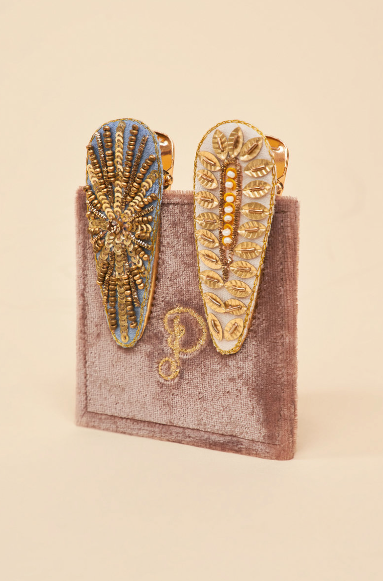 Powder Wheatgrass and Starburst Hair Clips