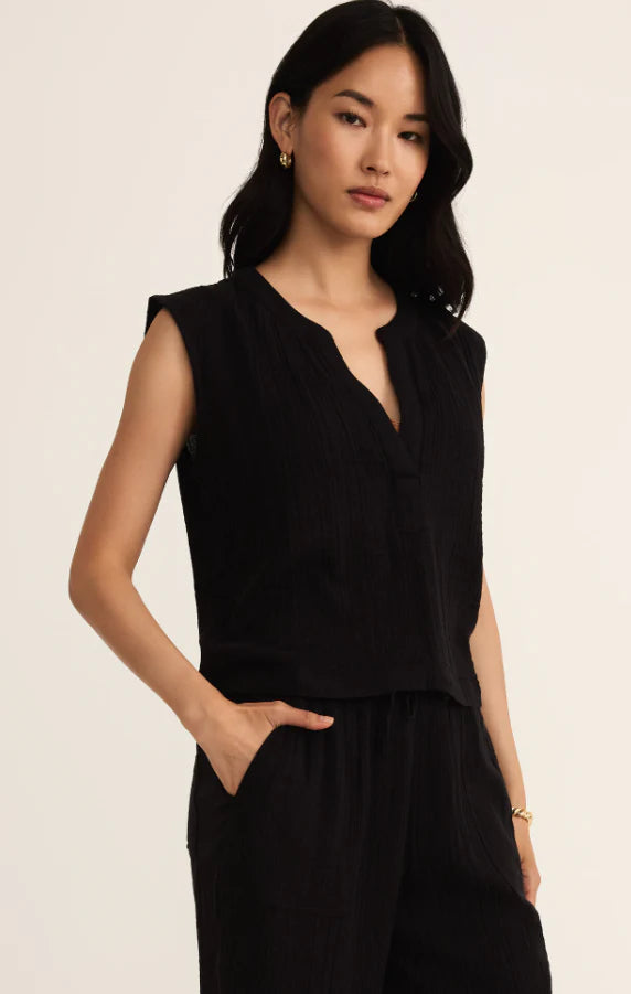 Z Supply Cliffside V-Neck in Iced Coffee & Black