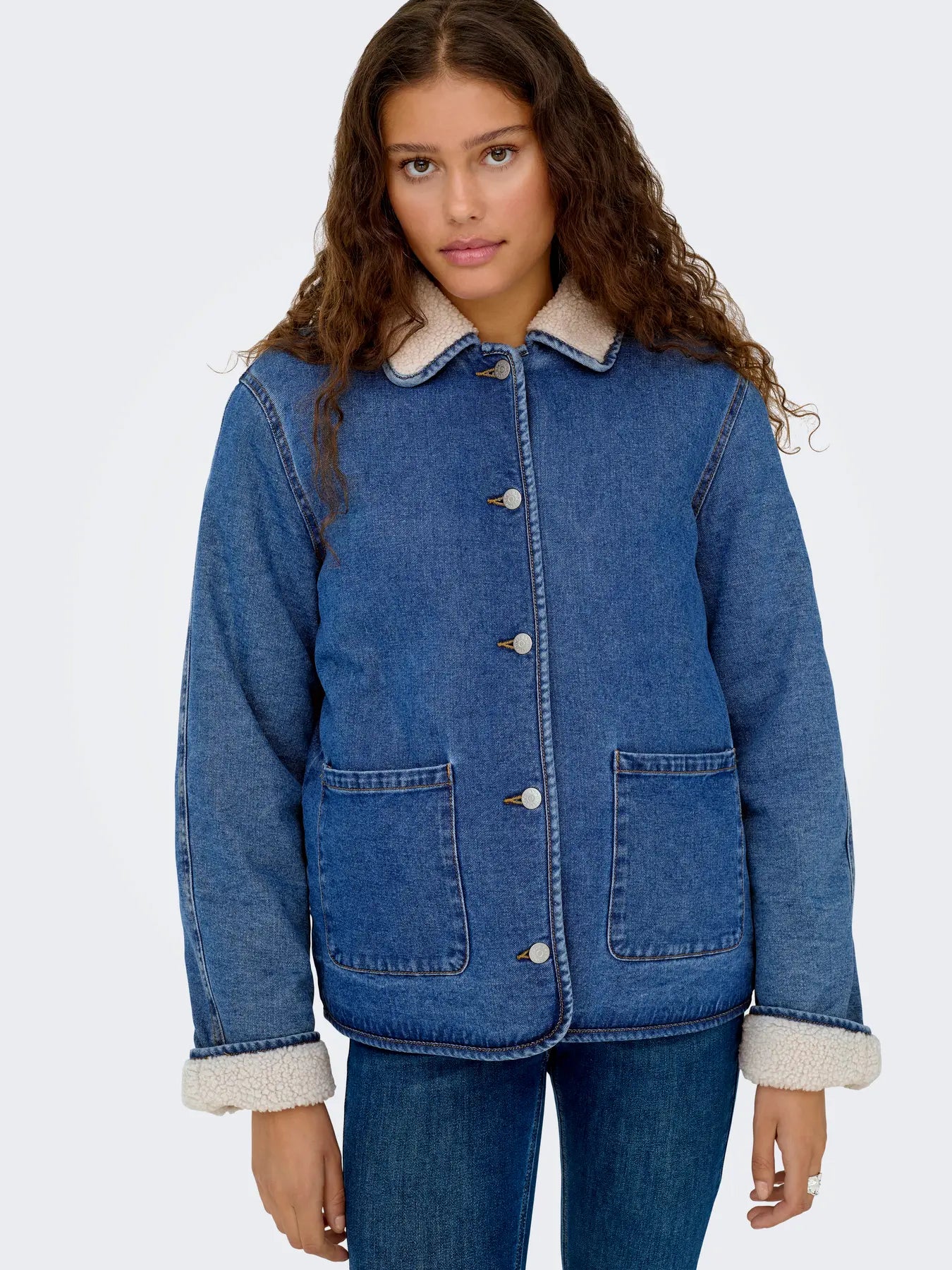 Only Allison Teddy Denim Shearling Coat