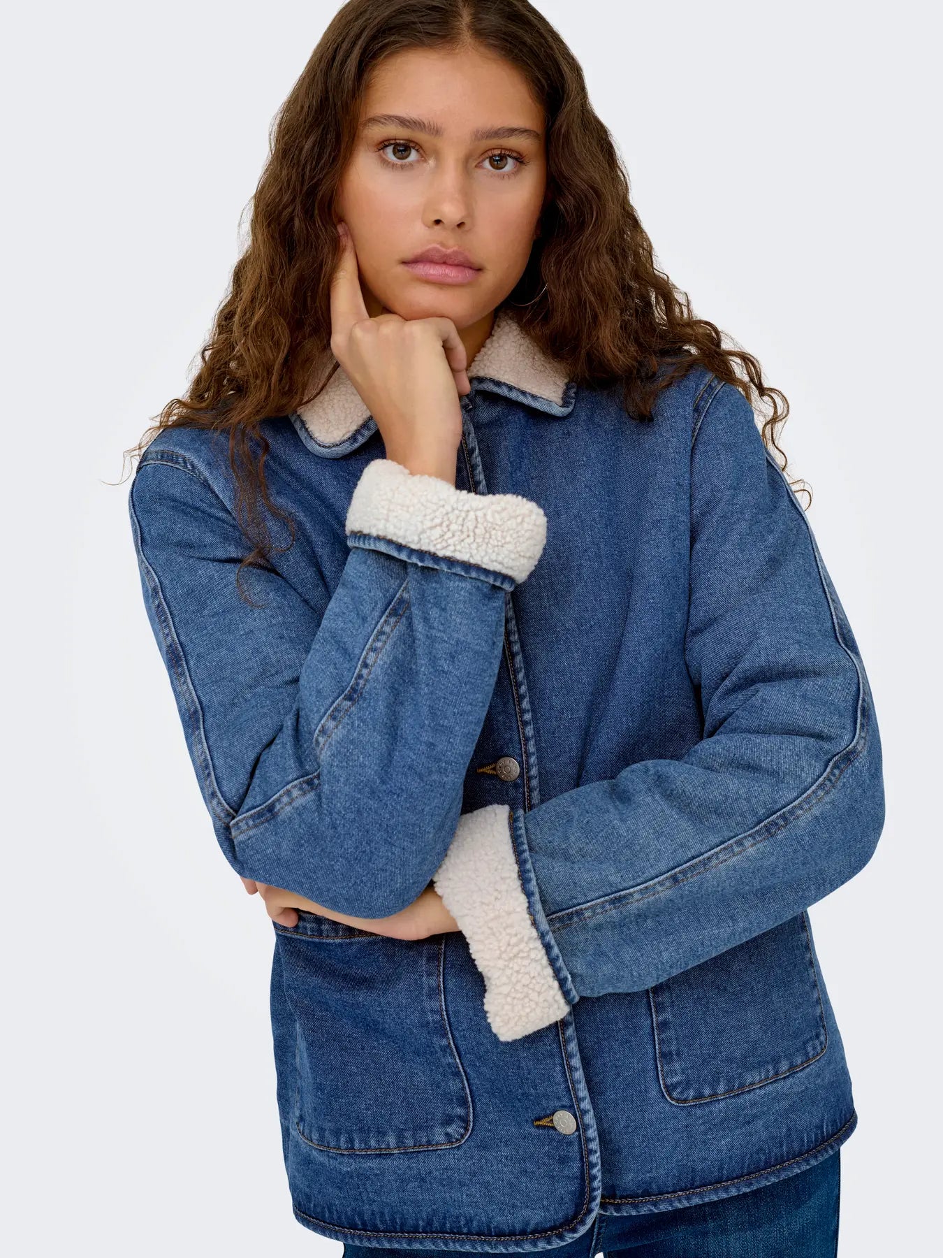 Only Allison Teddy Denim Shearling Coat
