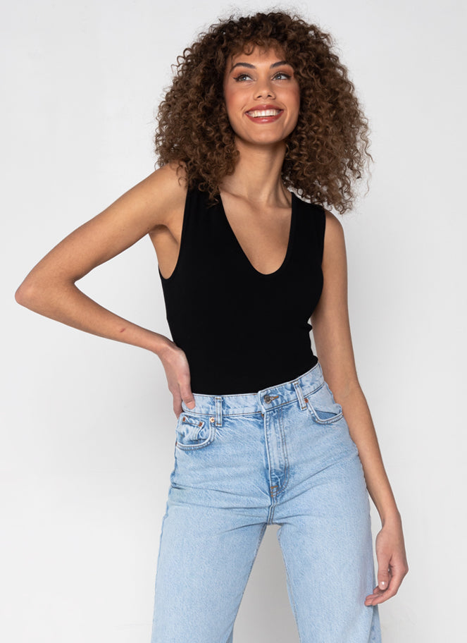 Bamboo Rib Deep V Neck Bodysuit