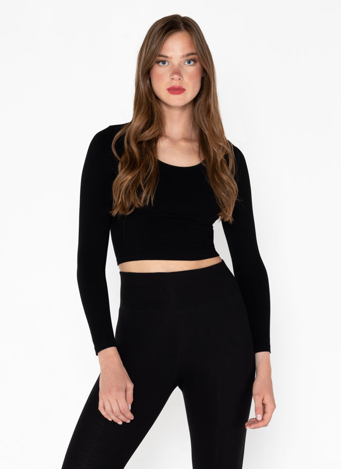 Bamboo Crop Scoop Long Sleeve Top