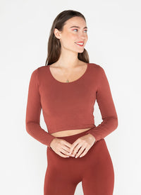 Bamboo Crop Scoop Long Sleeve Top