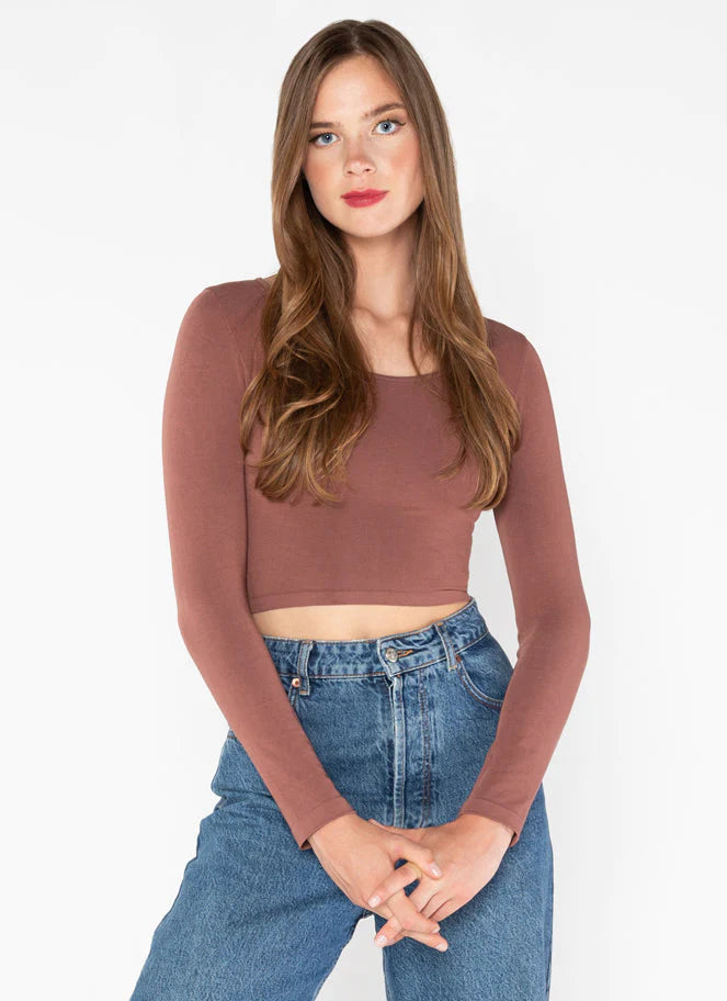 Bamboo Crop Scoop Long Sleeve Top