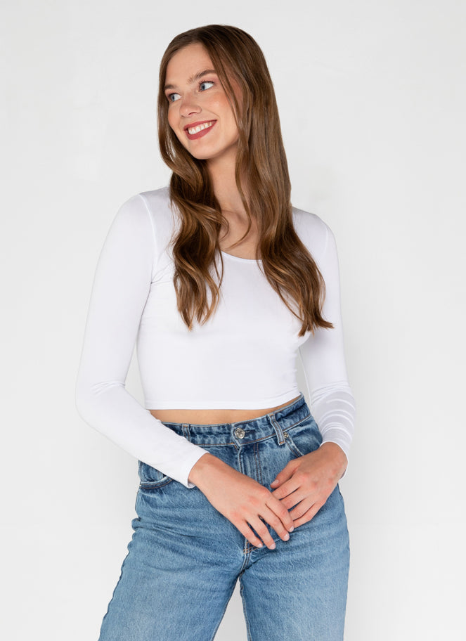 Bamboo Crop Scoop Long Sleeve Top