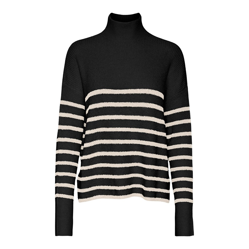 Vero Moda Marina Striped Pullover in Black/Birch