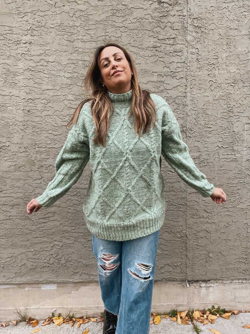 Only Sage Life High Neck Pullover in Sage Green