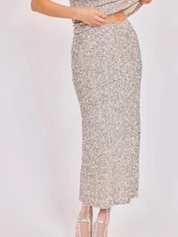 Sadie & Sage Lux Silver Sequin Midi Skirt