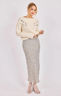 Sadie & Sage Lux Silver Sequin Midi Skirt