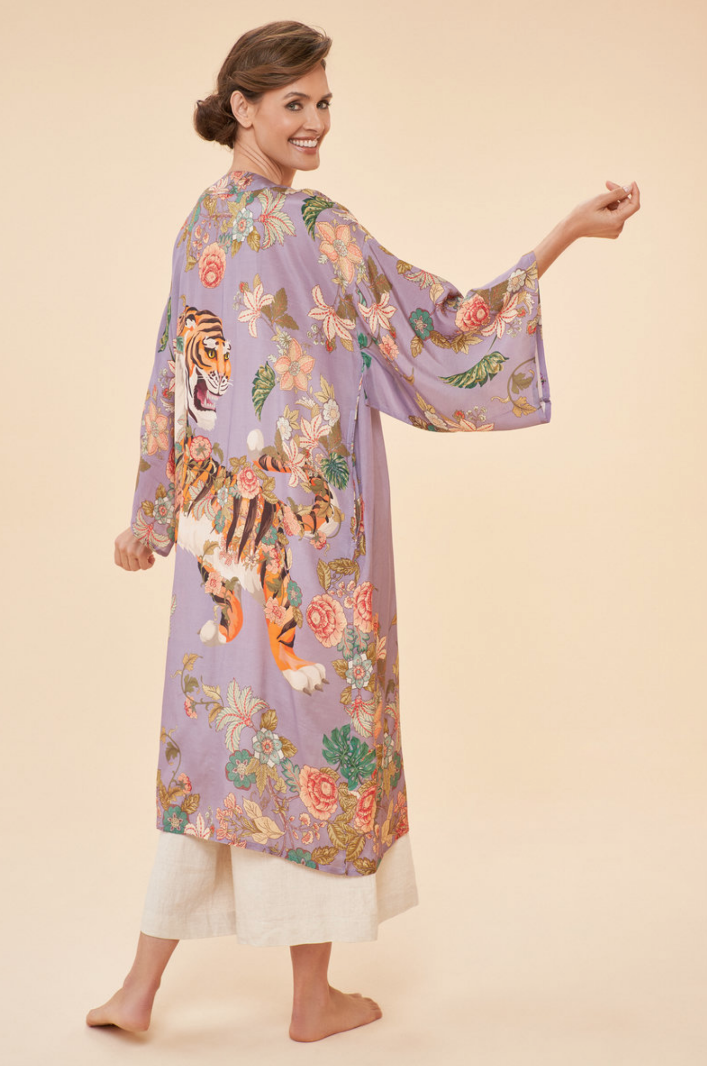 Powder Prancing Tiger Lilac Kimono Gown