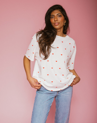 All Over Mini Heart Oversized Boxy Tee Red or Black