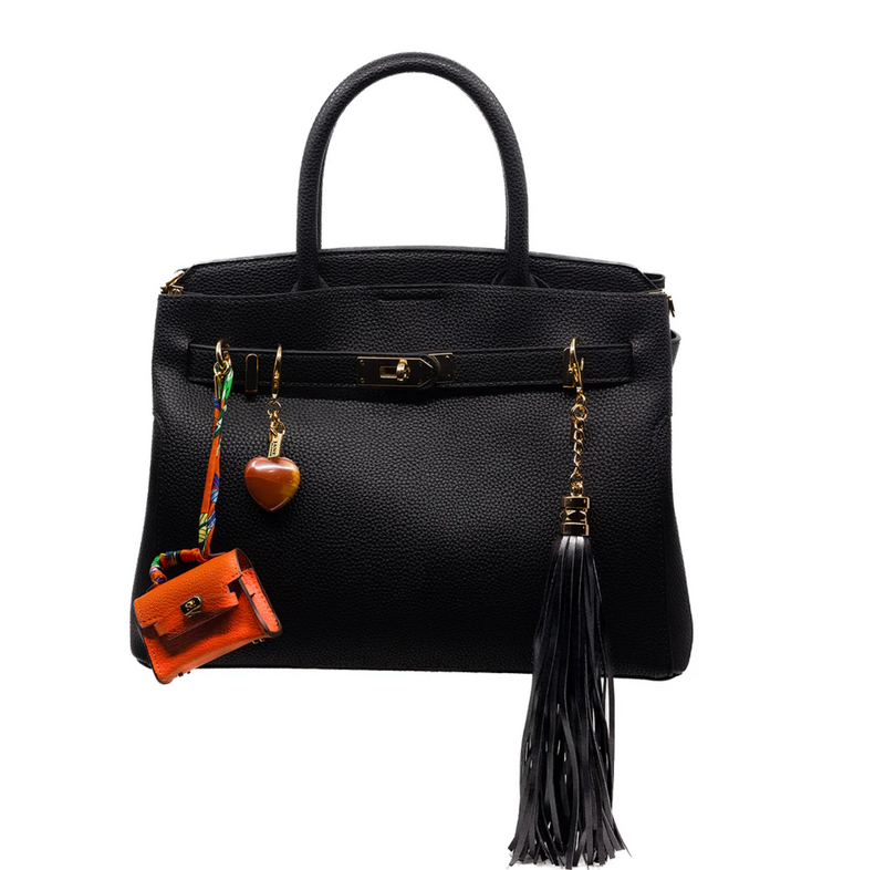 Jane Brand Faux Leather Tassel Black or Brown Bag Charm