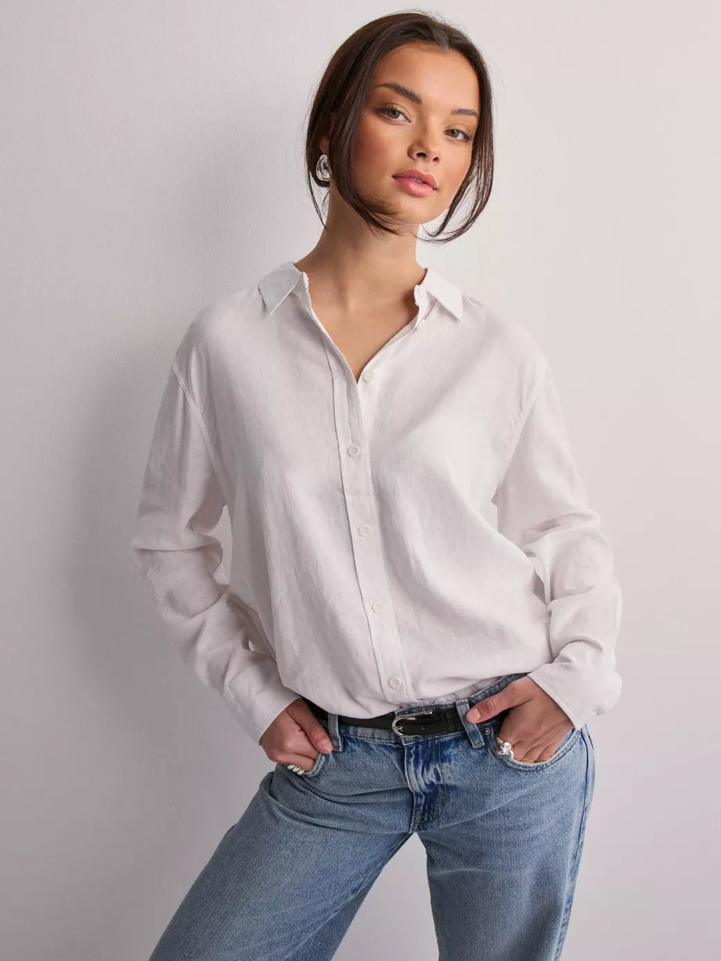 Vero Moda VMLINN linen blend shirt white
