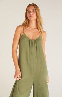 Z Supply Flared Gauze Jumpsuit in Olive Branch