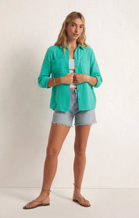 Z Supply Kaili Button Up Gauze in Cabana Green