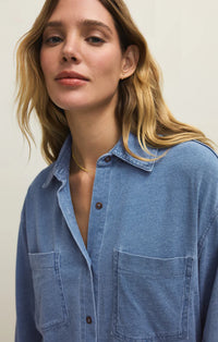 Z Supply Reese Button Down Jersey Denim Top