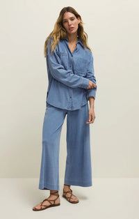 Z Supply Reese Button Down Jersey Denim Top