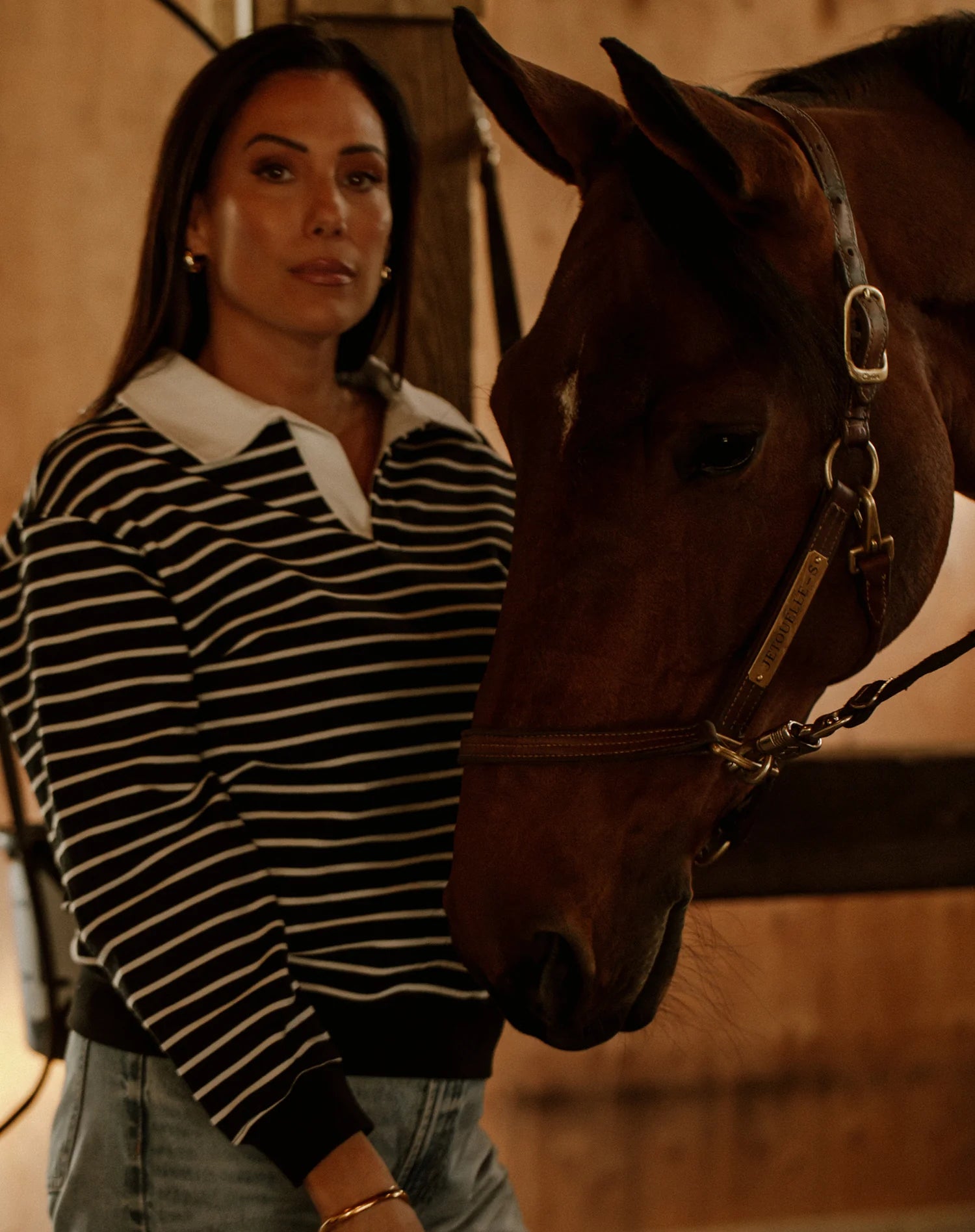 Brunette the Label Striped Polo Black