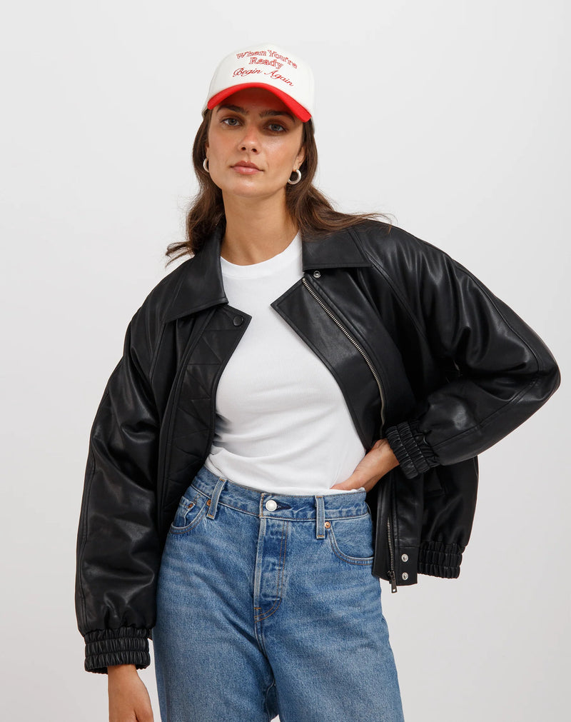 Brunette The Label Christine Oversized Vegan Leather Bomber