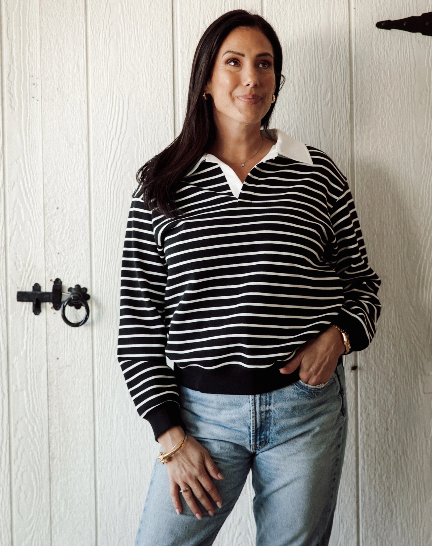 Brunette the Label Striped Polo Black